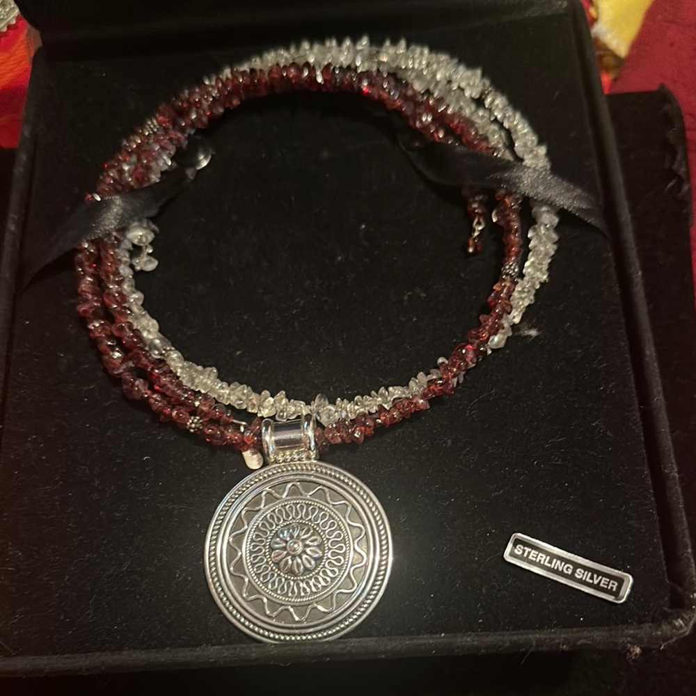 Sterling Silver Beaded Necklace with Circular Pendant